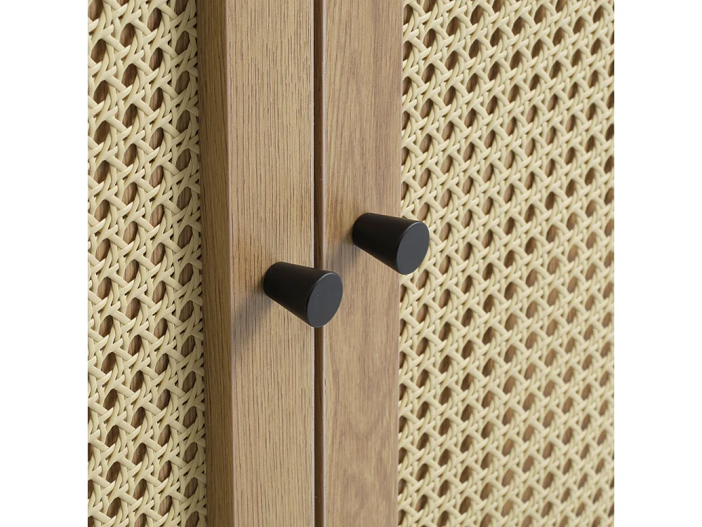 Rinto - Buffet haut 2 portes bois et métal H135cm - Bois clair