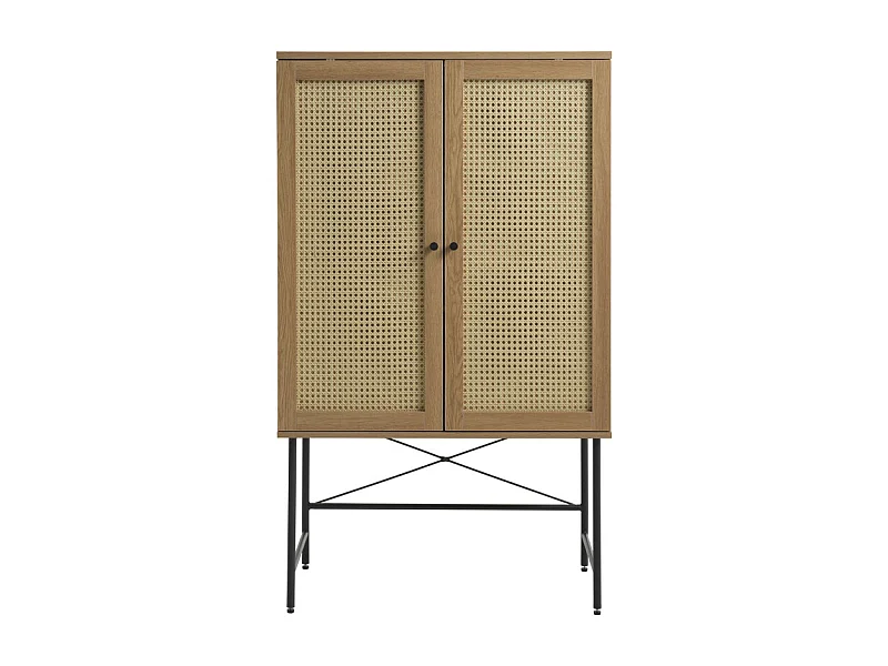 Rinto - Buffet haut 2 portes bois et métal H135cm - Bois clair