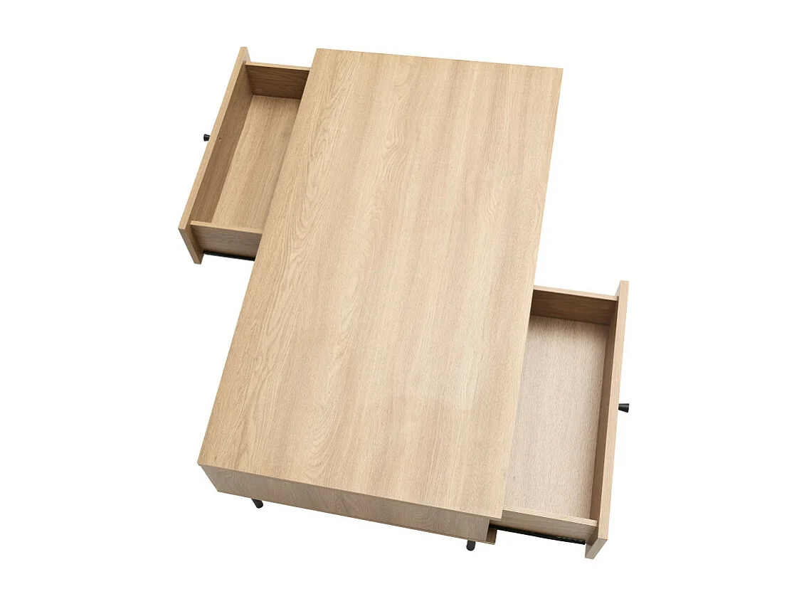 Rinto - Table basse 2 tiroirs en bois et métal - Bois clair