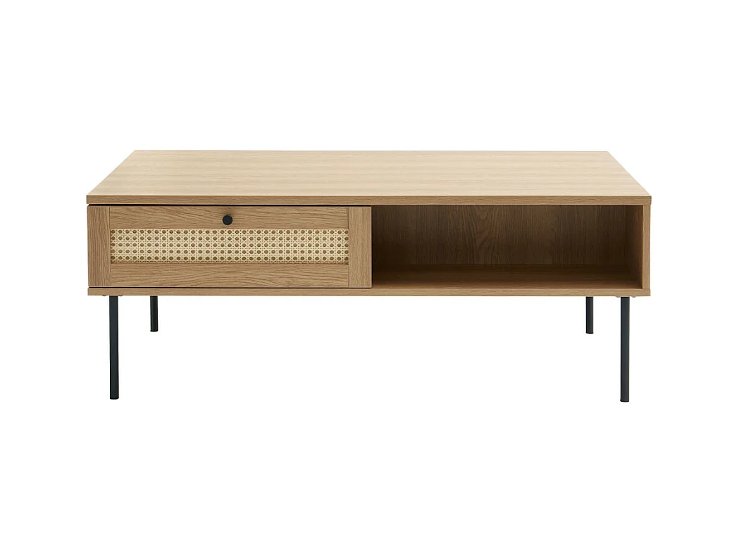 Rinto - Table basse 2 tiroirs en bois et métal - Bois clair