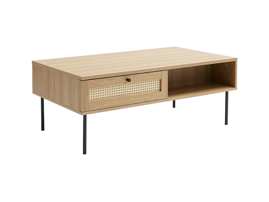 Rinto - Table basse 2 tiroirs en bois et métal - Bois clair