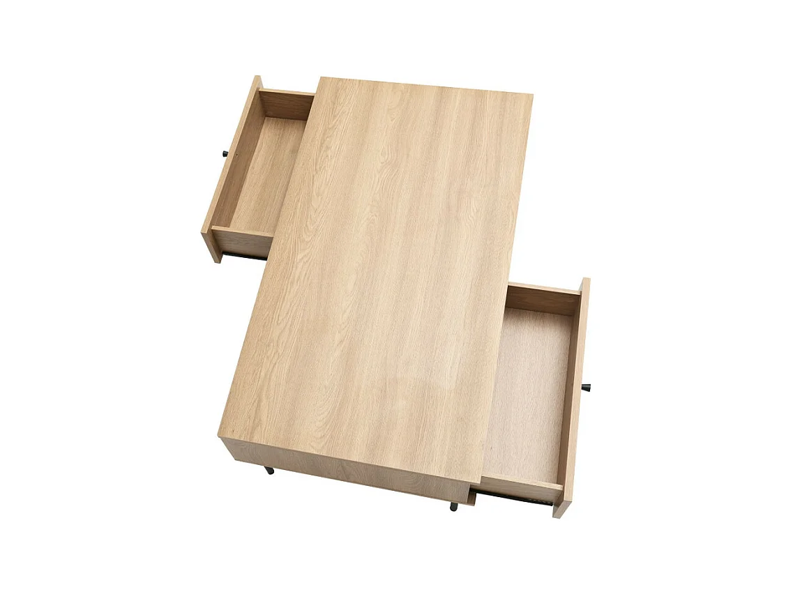 Rinto - Table basse 2 tiroirs en bois et métal - Bois clair