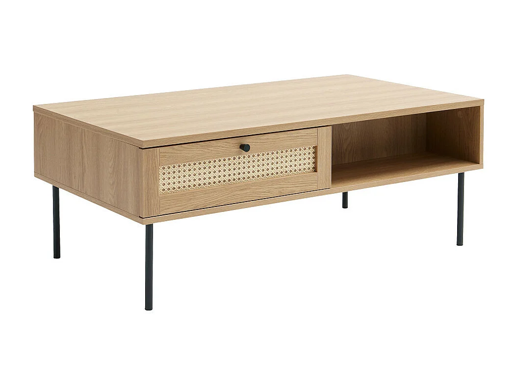 Rinto - Table basse 2 tiroirs en bois et métal - Bois clair