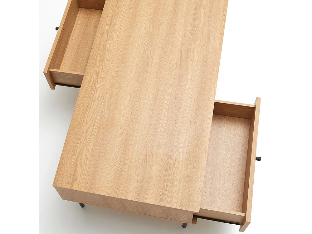 Rinto - Table basse 2 tiroirs en bois et métal - Bois clair