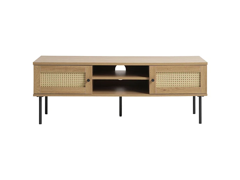 Rinto - Meuble TV 2 portes 2 niches en bois et métal L120cm - Bois clair