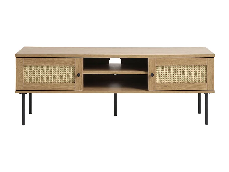 Rinto - Meuble TV 2 portes 2 niches en bois et métal L120cm - Bois clair