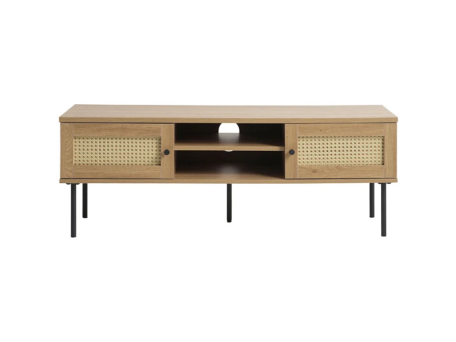 Rinto - Meuble TV 2 portes 2 niches en bois et métal L120cm - Bois clair