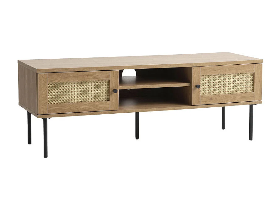 Rinto - Meuble TV 2 portes 2 niches en bois et métal L120cm - Bois clair