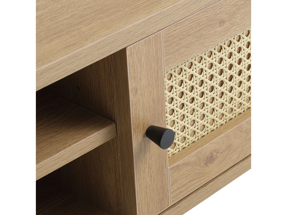 Rinto - Meuble TV 2 portes 2 niches en bois et métal L120cm - Bois clair