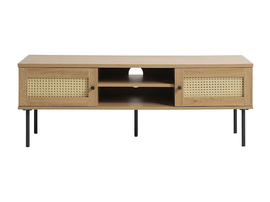 Rinto - Meuble TV 2 portes 2 niches en bois et métal L120cm - Bois clair