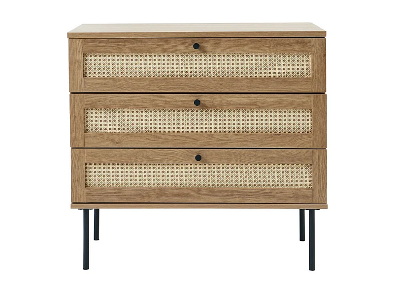 Rinto - Commode 3 tiroirs en bois et métal L80cm - Bois clair