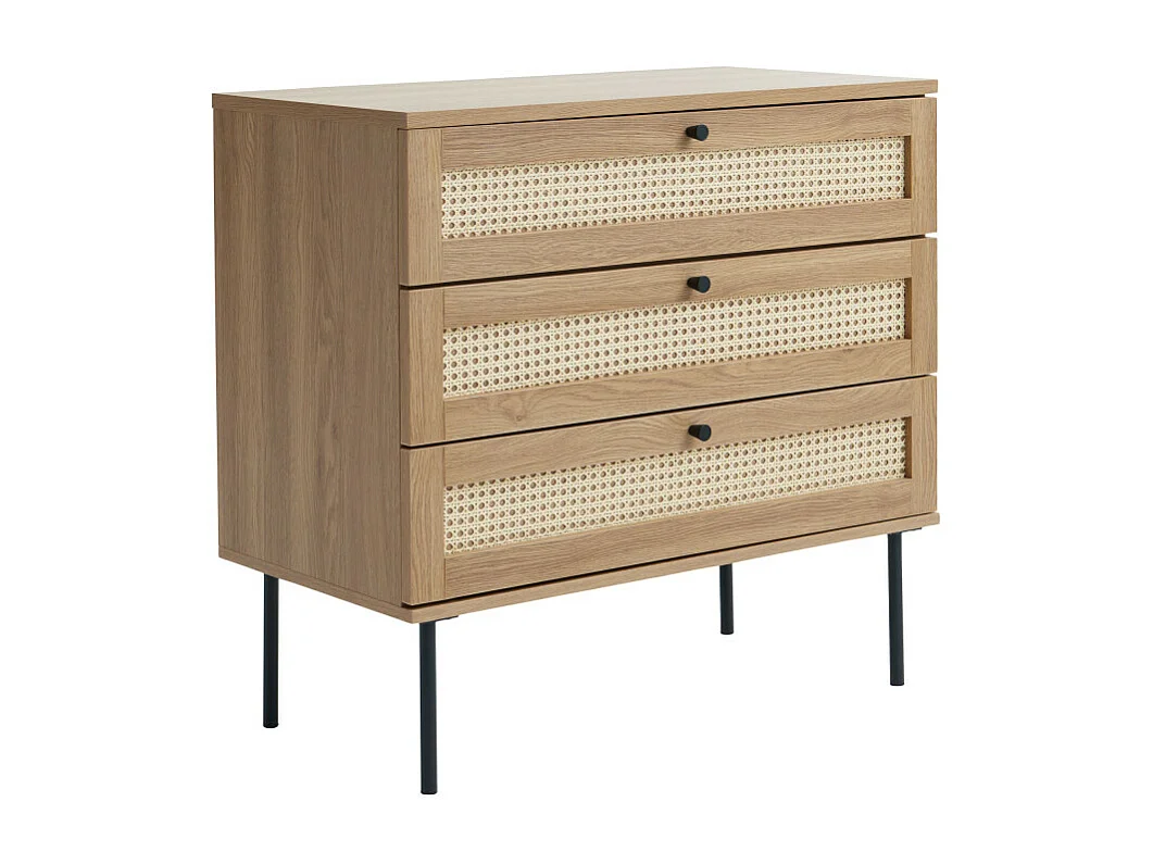 Rinto - Commode 3 tiroirs en bois et métal L80cm - Bois clair