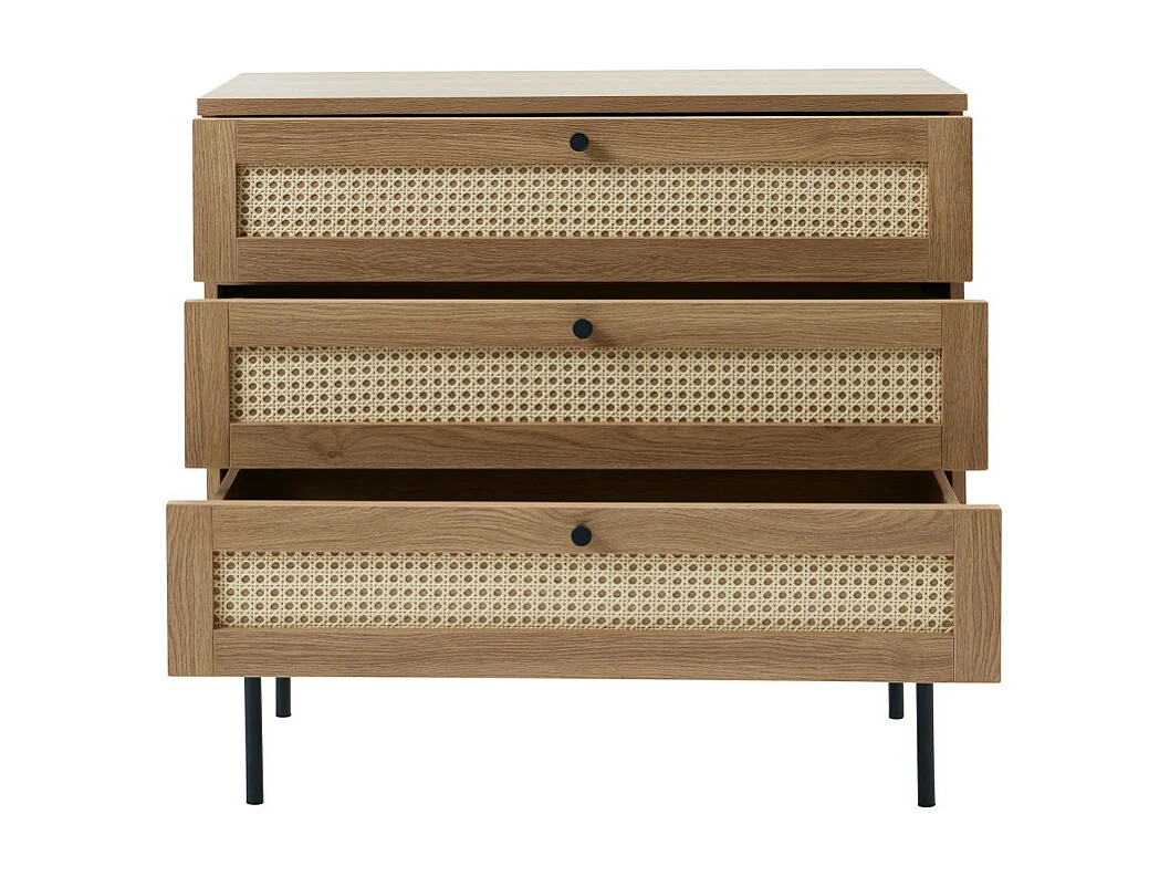 Rinto - Commode 3 tiroirs en bois et métal L80cm - Bois clair