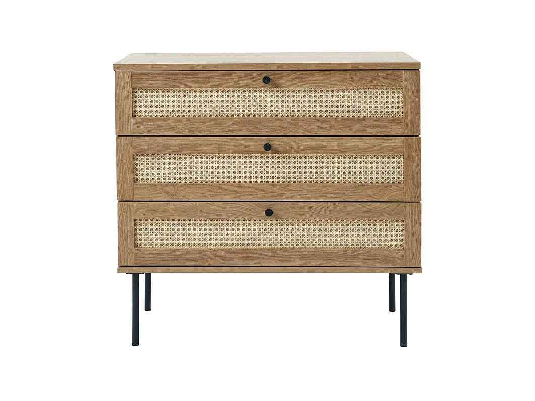 Rinto - Commode 3 tiroirs en bois et métal L80cm - Bois clair