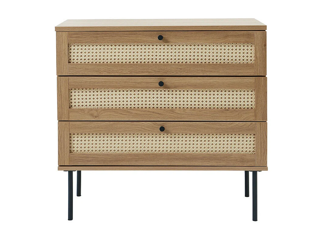 Rinto - Commode 3 tiroirs en bois et métal L80cm - Bois clair
