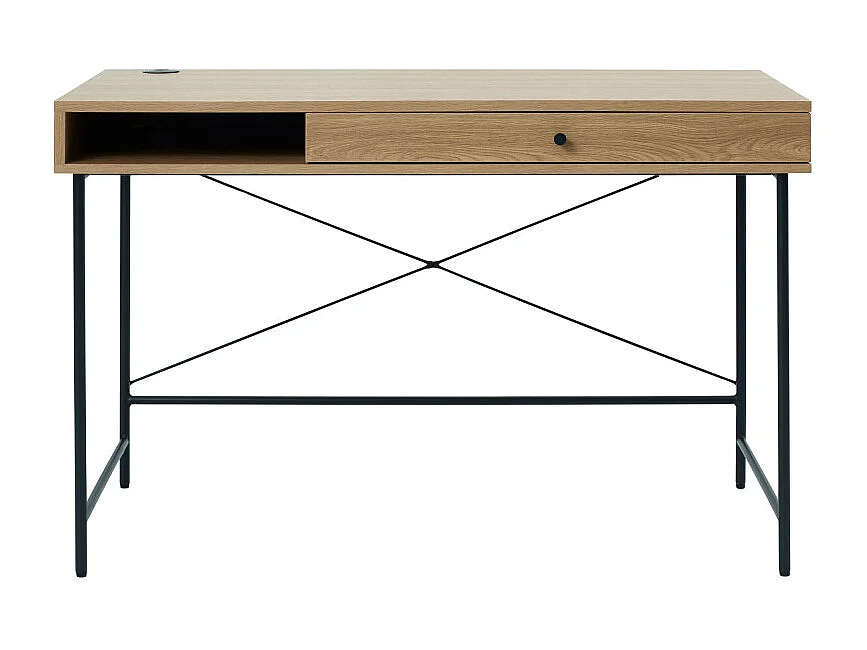 Rinto - Bureau 1 tiroir 1 niche en bois et métal L120cm - Bois clair