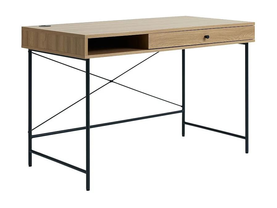 Rinto - Bureau 1 tiroir 1 niche en bois et métal L120cm - Bois clair