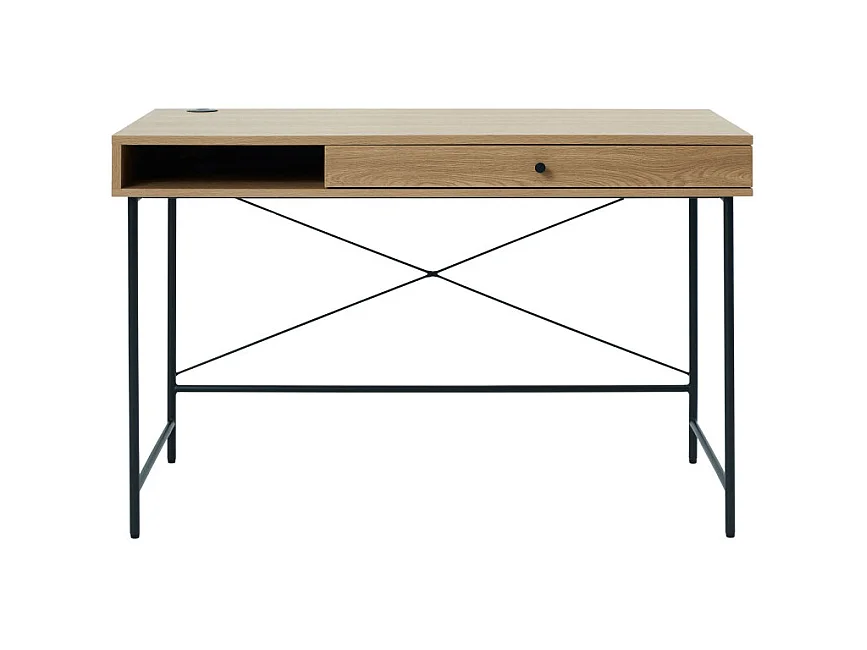 Rinto - Bureau 1 tiroir 1 niche en bois et métal L120cm - Bois clair