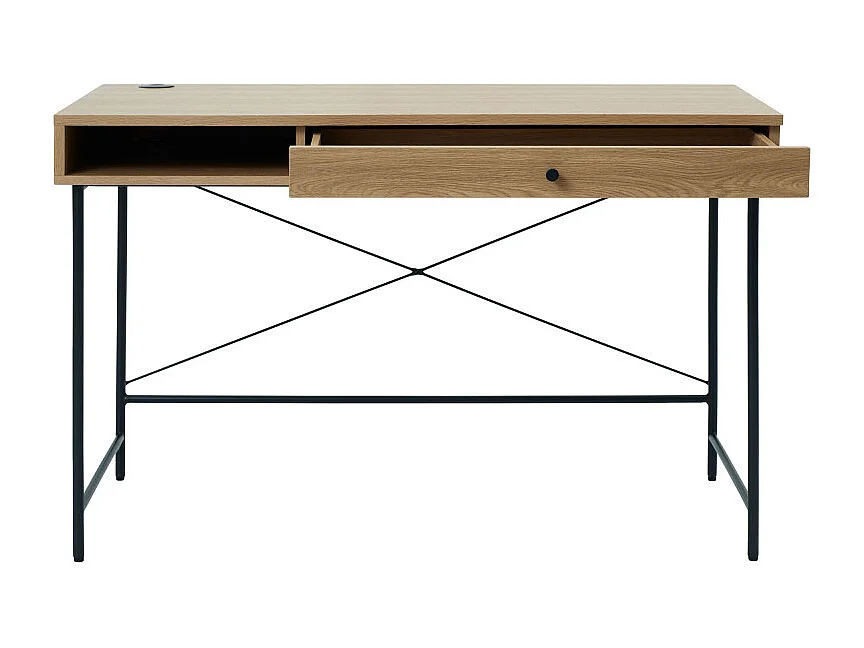 Rinto - Bureau 1 tiroir 1 niche en bois et métal L120cm - Bois clair