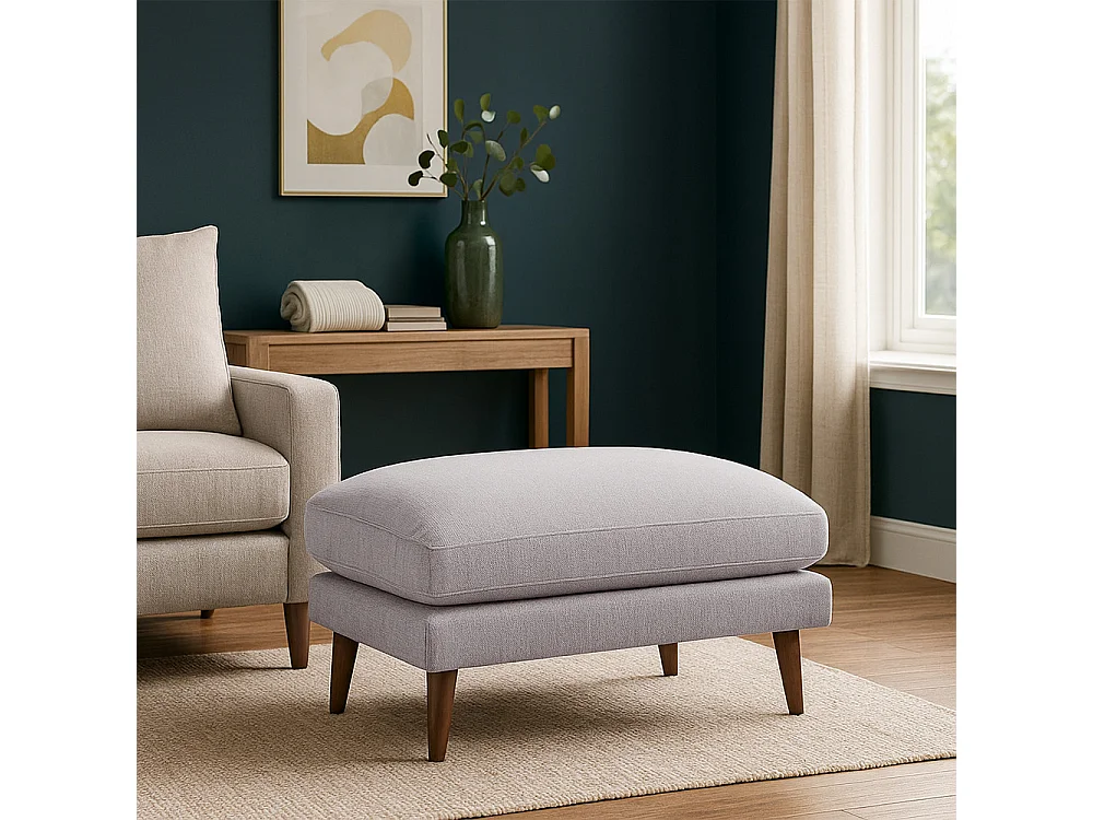 Villabon - Pouf en tissu pieds bois foncé - Naturel chiné