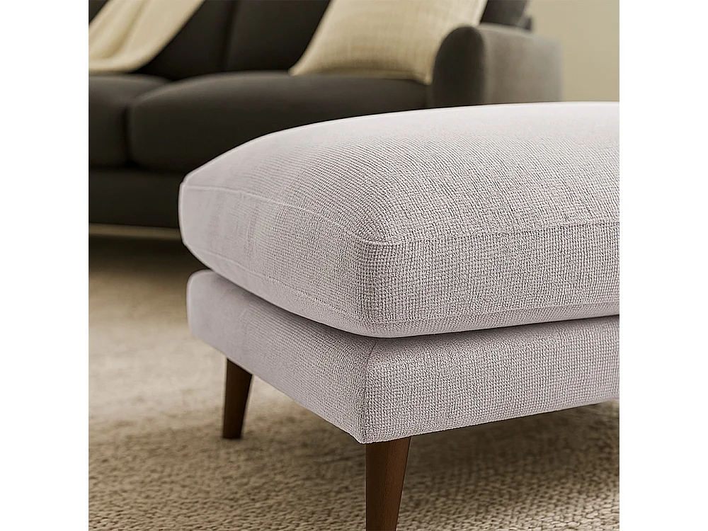 Villabon - Pouf en tissu pieds bois foncé - Naturel chiné