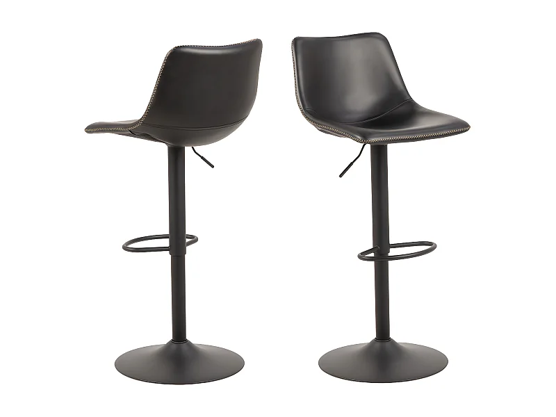 Anartia - Tabouret de bar réglable en simili et métal H61-83cm - Noir