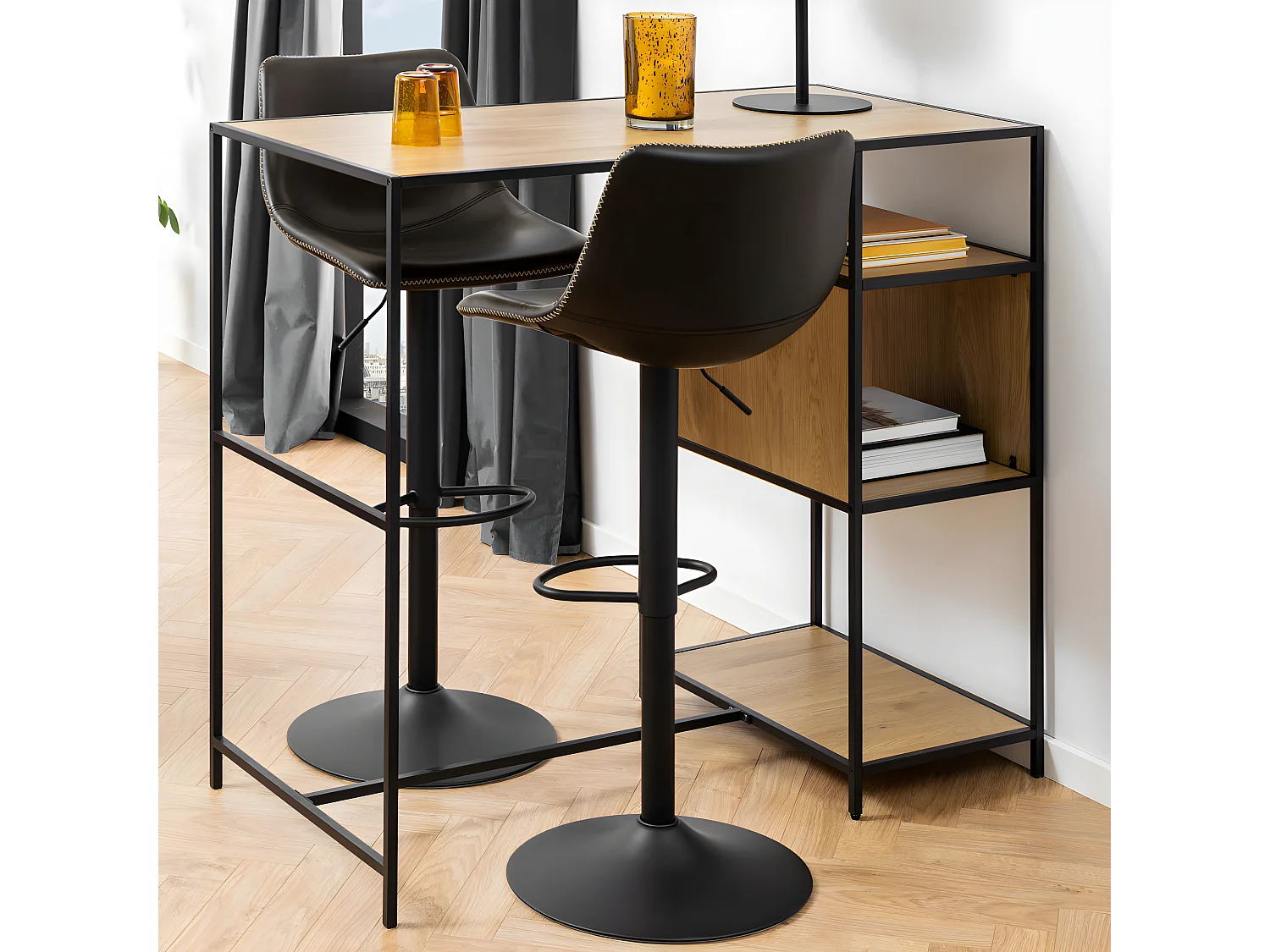 Anartia - Tabouret de bar réglable en simili et métal H61-83cm - Noir