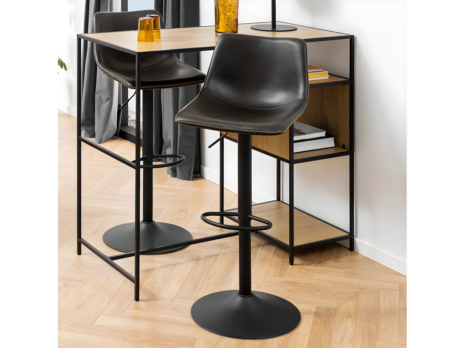 Anartia - Tabouret de bar réglable en simili et métal H61-83cm - Noir
