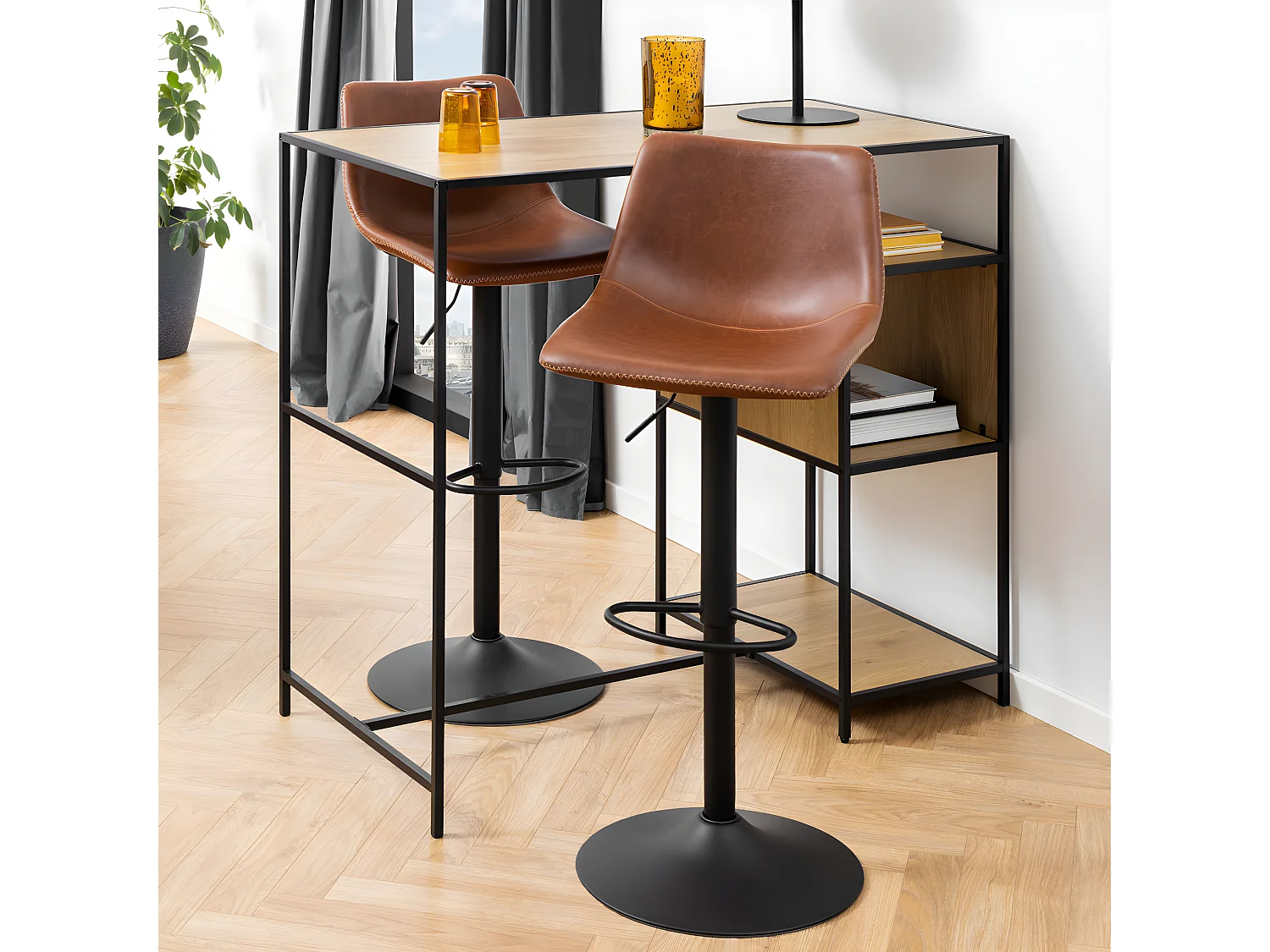 Anartia - Tabouret de bar réglable en simili et métal H61-83cm - Marron