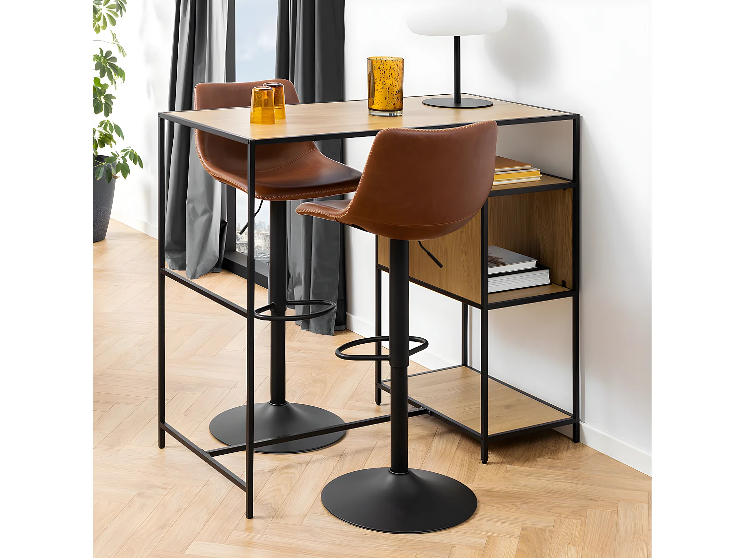 Anartia - Tabouret de bar réglable en simili et métal H61-83cm - Marron