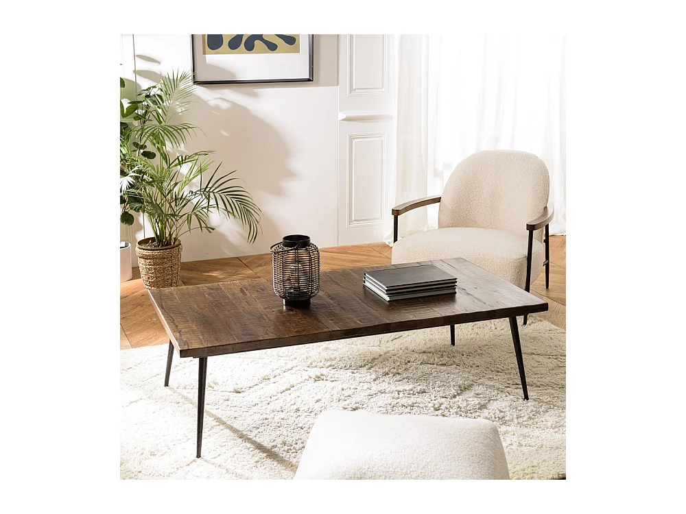 KIARA - Table basse rect. 135x70cm bois recyclé pieds métal