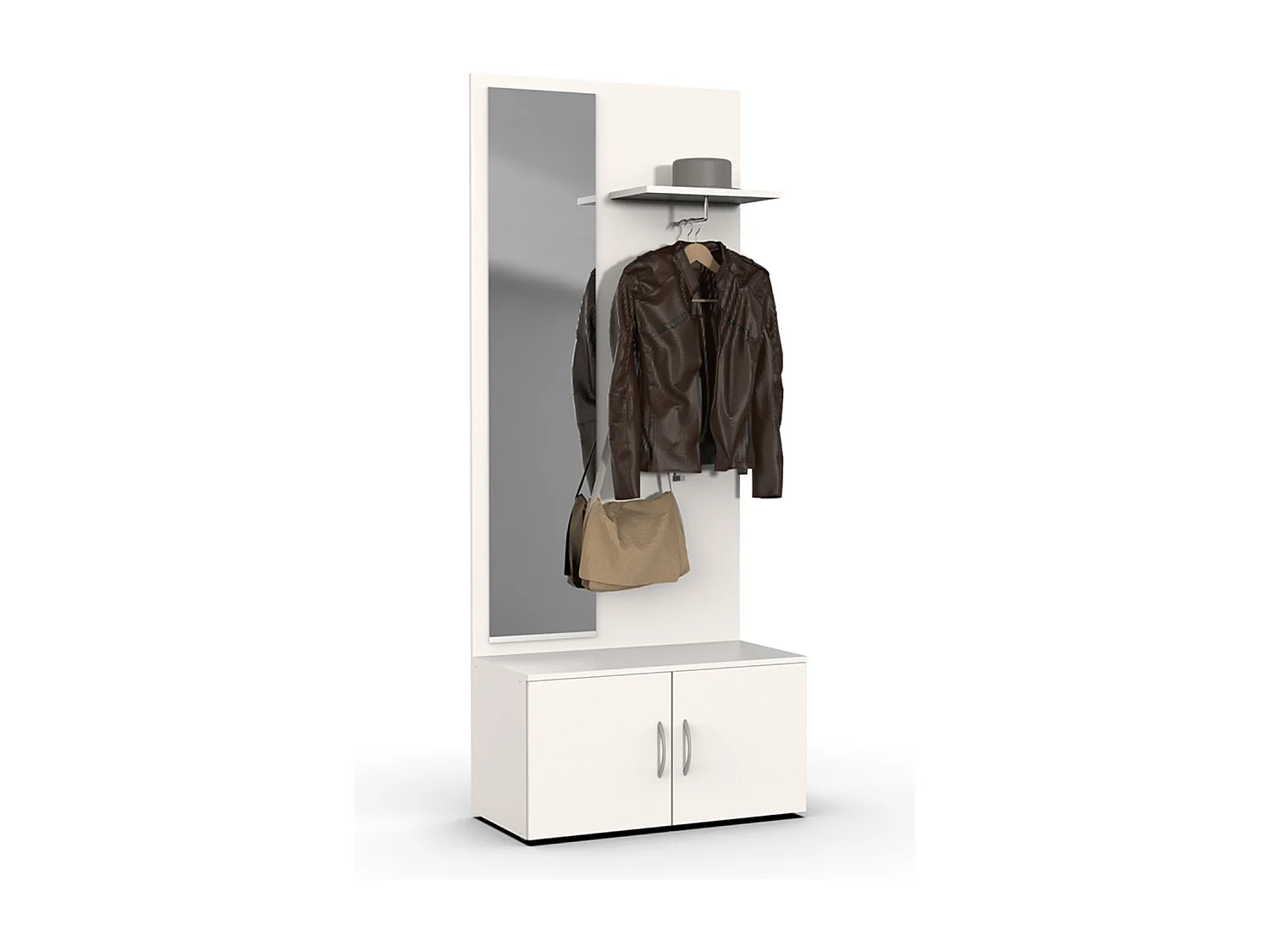 Vestiaire mural en bois mélaminé coloris blanc + miroir - L. 80 x H. 185 x P. 40 cm