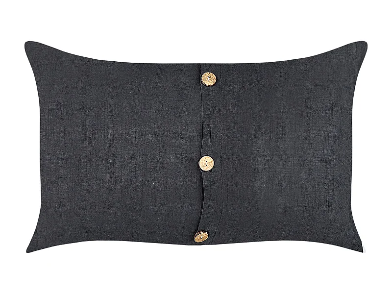 Dekokissen 2er Set Leinen schwarz 30 x 50 cm mit Holzknöpfen modern Banori
