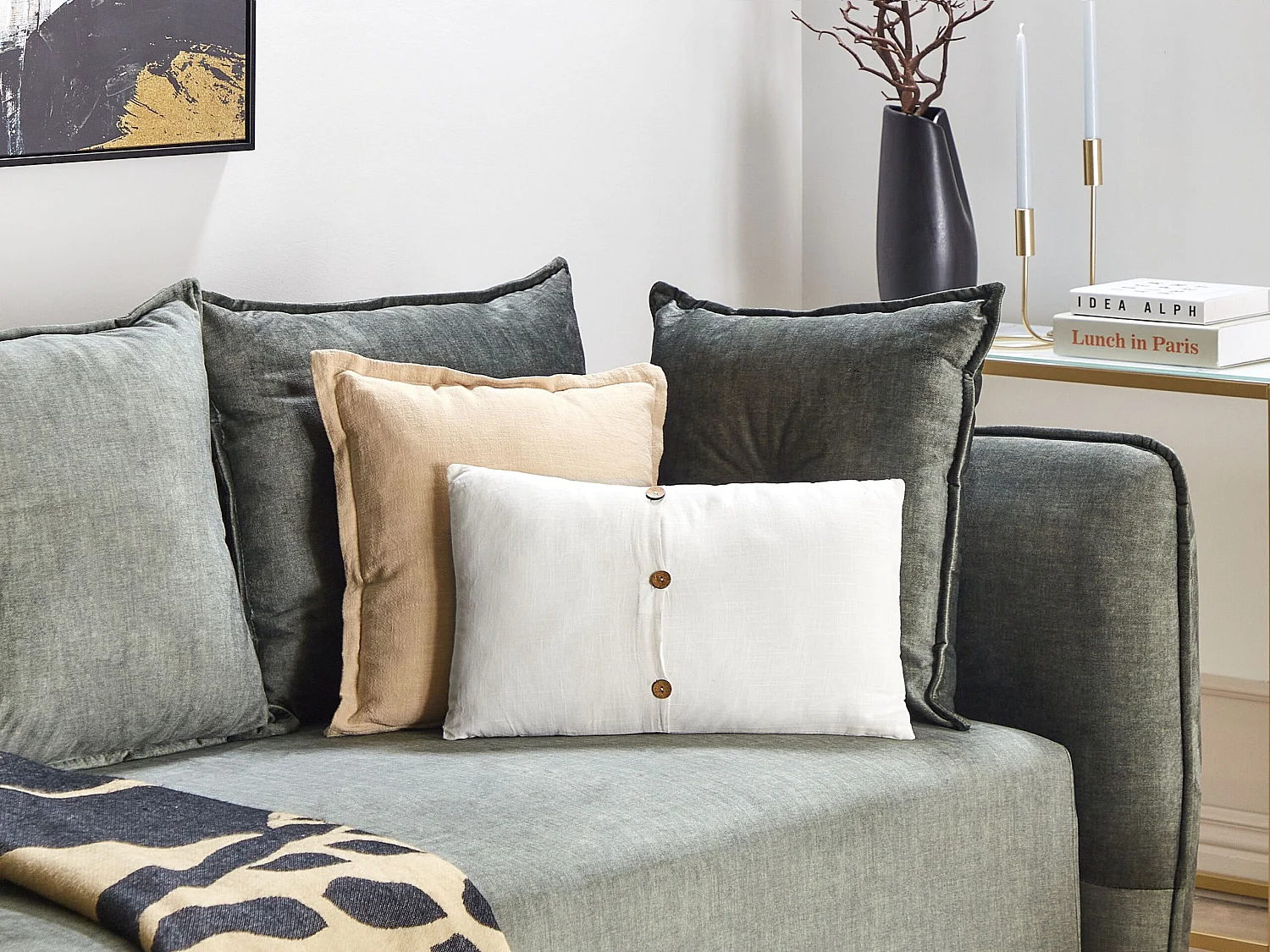 Set di 2 cuscini BANORI Lino 30 x 50 cm Bianco Tinta unita