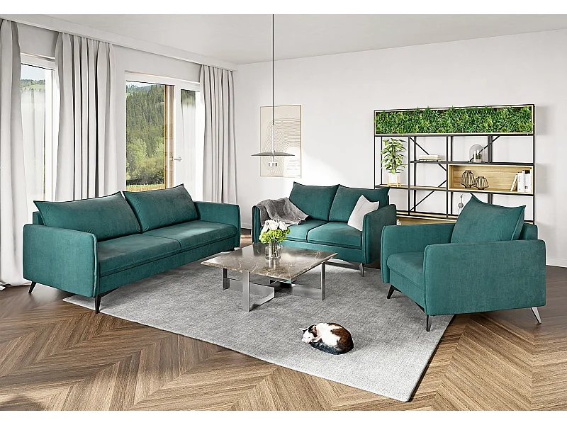 Modernes Polstergarnitur 3+2+1 Harris mit Schwarz Metall Füßen