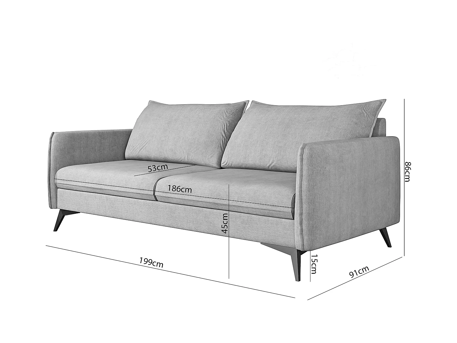 Modernes Polstergarnitur 3+2+1 Harris mit Schwarz Metall Füßen