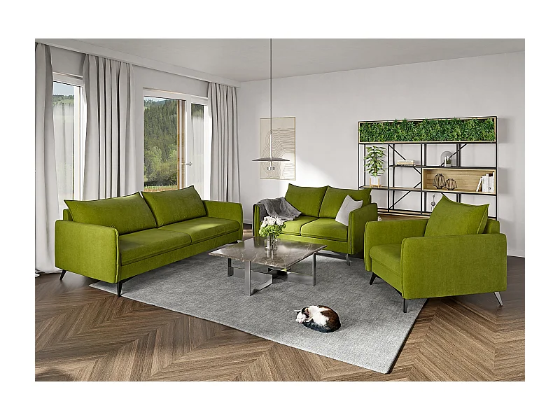 Modernes Polstergarnitur 3+2+1 Harris mit Schwarz Metall Füßen