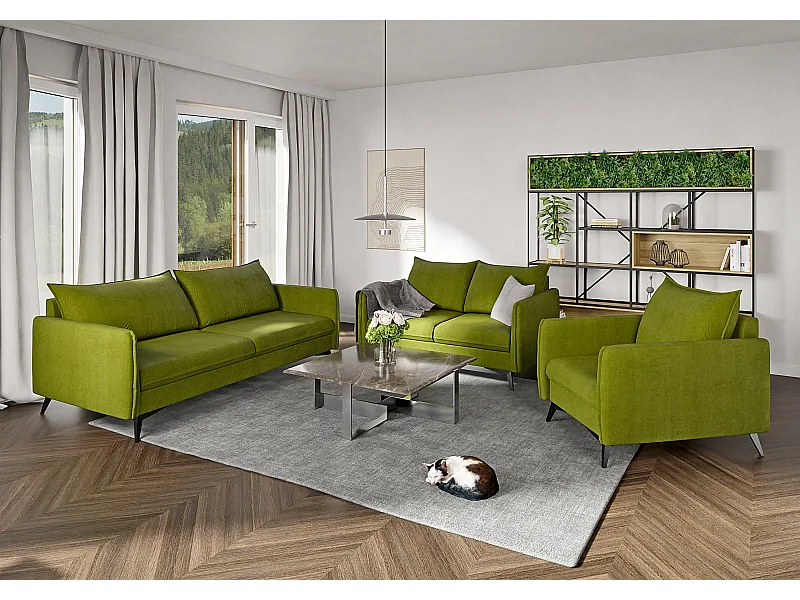 Modernes Polstergarnitur 3+2+1 Harris mit Schwarz Metall Füßen