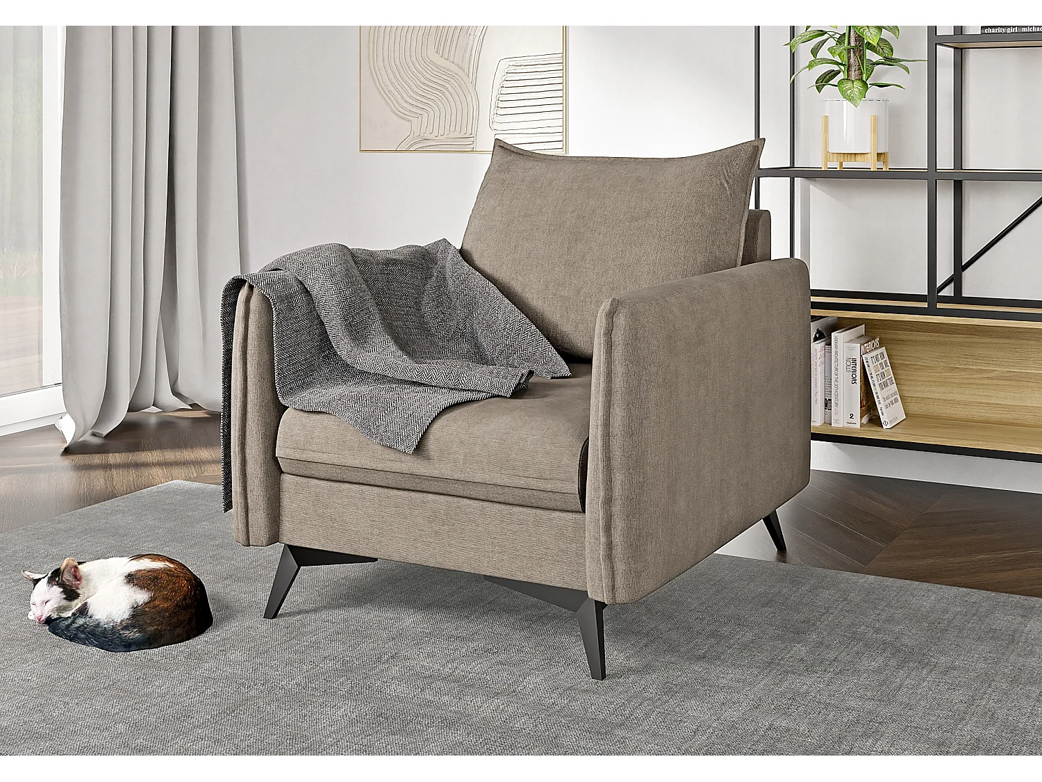 Modernes Polstergarnitur 3+2+1 Harris mit Schwarz Metall Füßen