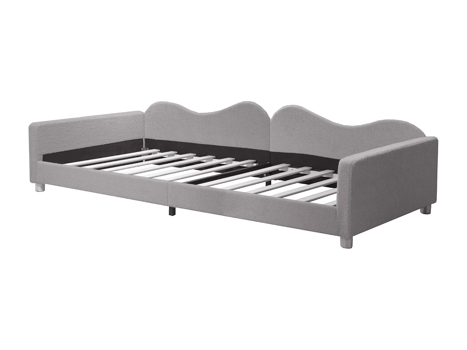 Bett 90x200 cm - Schlafsofa mit Rückenlehne und Armlehnen - Holzlattenrost - Plüsch grau