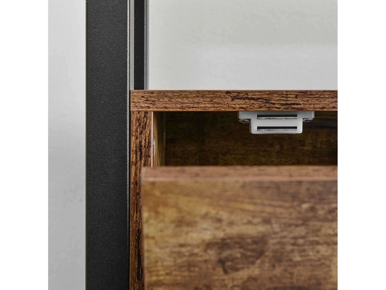 Volwassen bed 90x200 cm - Natuurlijke kleur - Eenpersoonsbed met opberghoofdeinde en metalen onderstel - Zonder matras