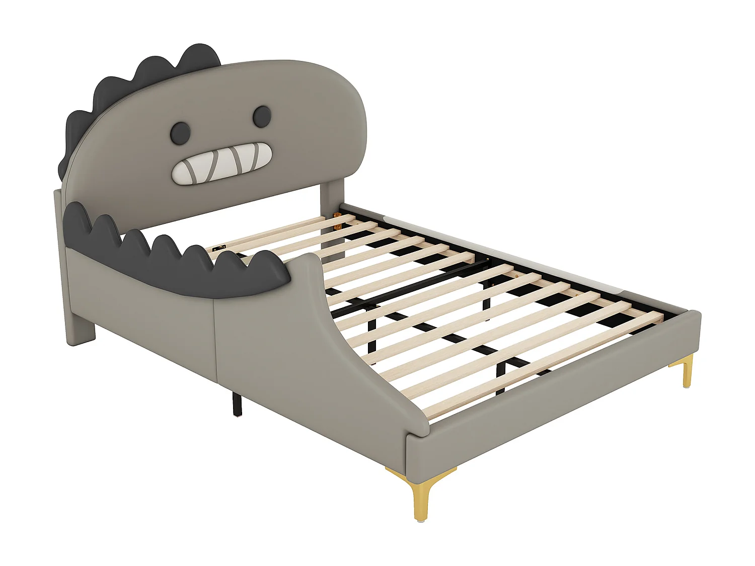 Lit enfant 140X200 cm forme de dinosaure cartoon lit plat matériau en PU - gris