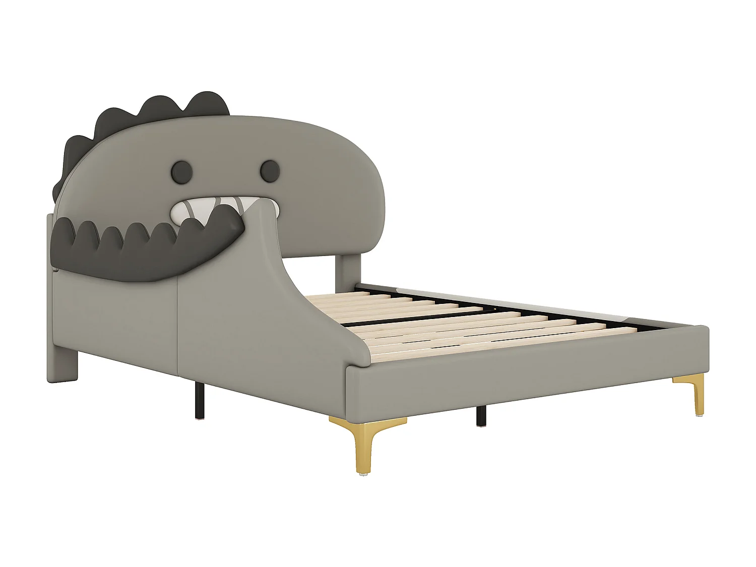 Lit enfant 140X200 cm forme de dinosaure cartoon lit plat matériau en PU - gris