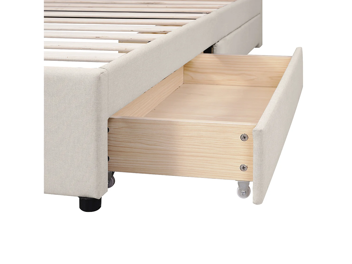 Lit double capitonné 140x200 cm avec 2 tiroirs - tête de lit réglable avec USB et LED - beige