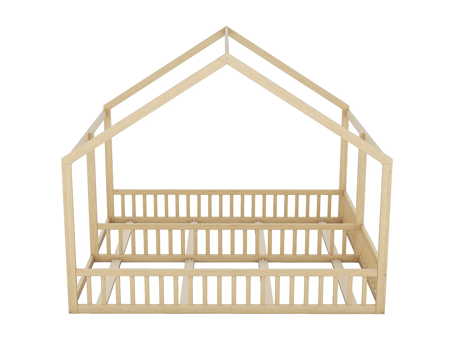 Lits cabane 90x200 cm lit simple 2 places avec sommier à lattes, en bois de pin Naturel - sans matelas