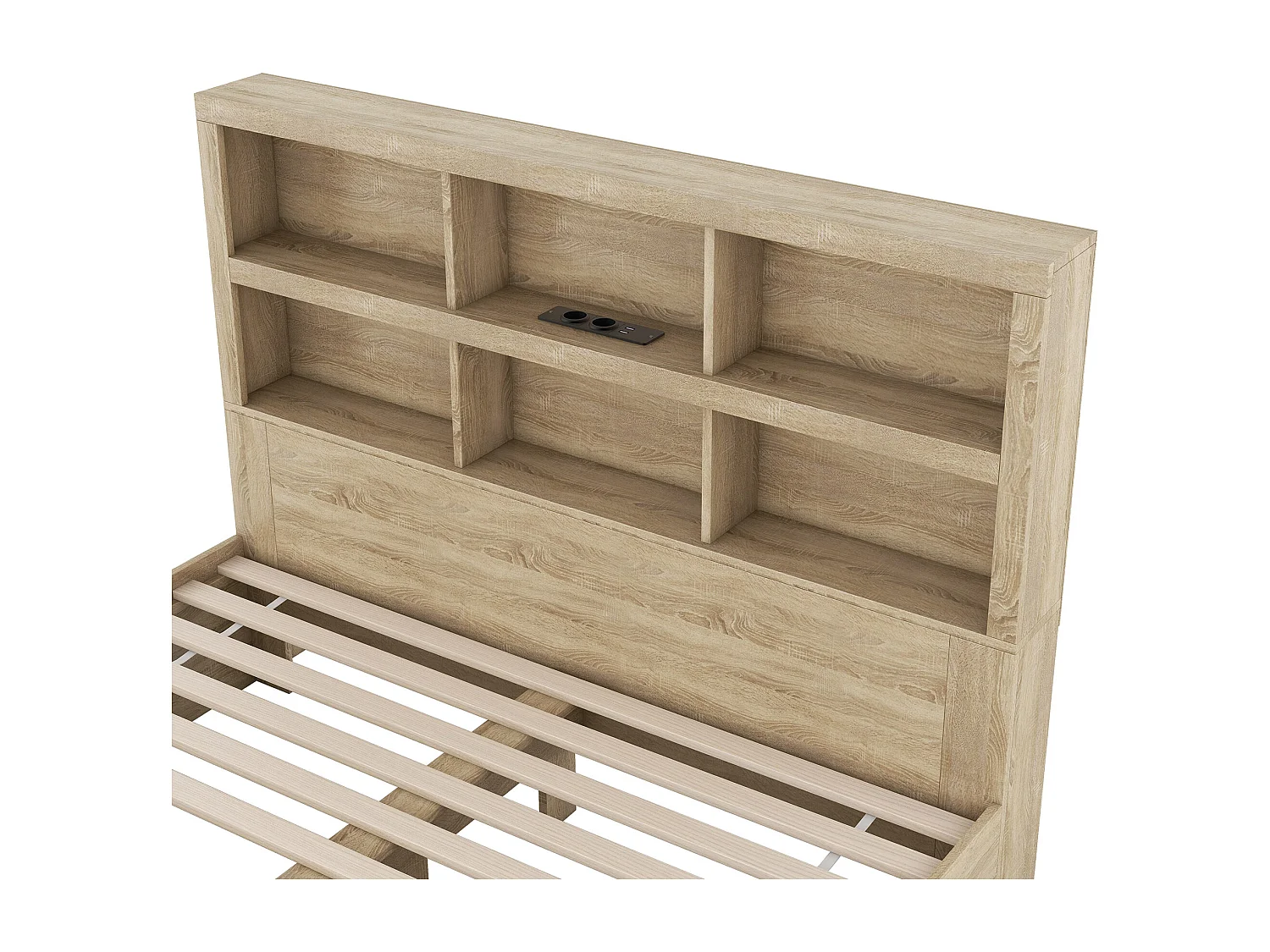 Lit adulte 160x200 cm lit double avec 2 tiroirs et chevet de rangement - couleur naturel - sans matelas