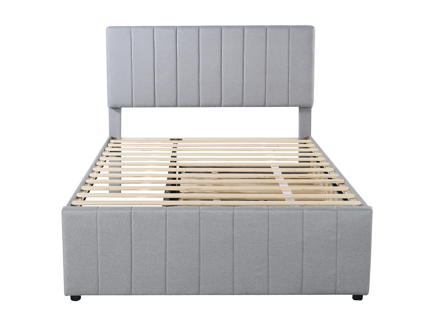 Lit adulte 140 x 200 cm lit double avec lit gigogne, tiroirs et sommier à lattes - tissu en lin gris - sans matelas