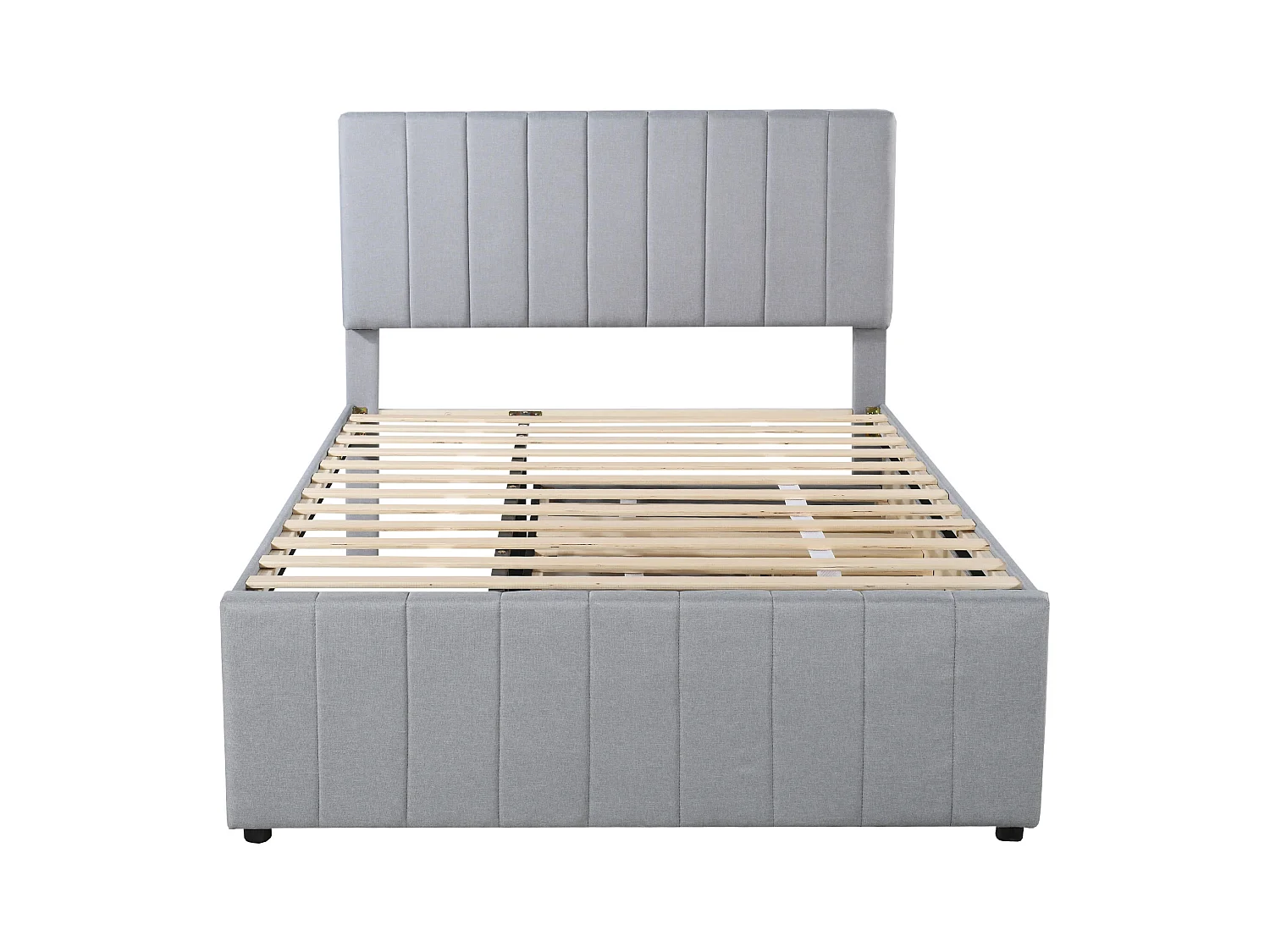 Uitschuifbed 140x200 cm - Gestoffeerd bed met lades en lattenbodem - Linnen stof - Grijs - Zonder matras