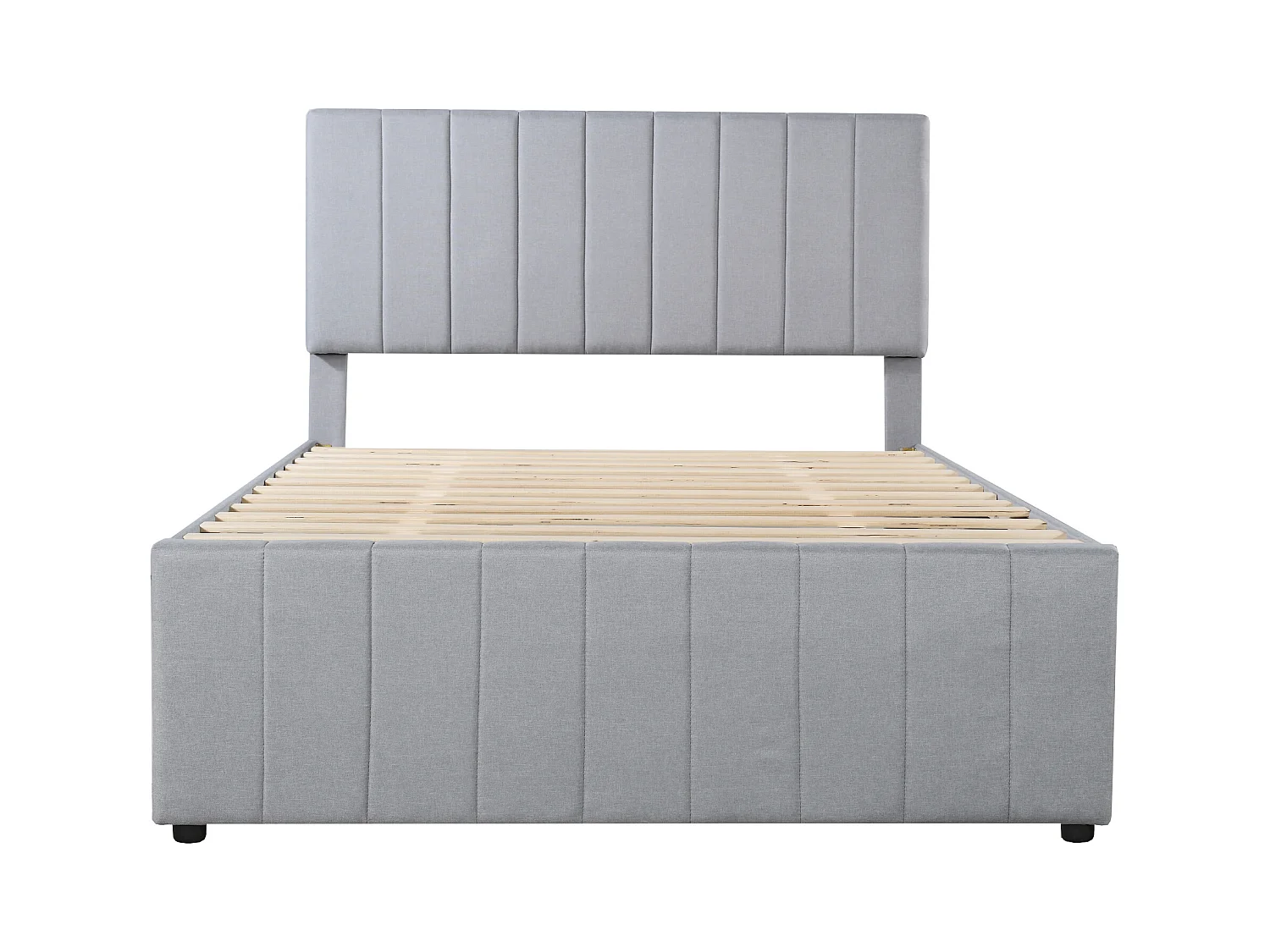 Uitschuifbed 140x200 cm - Gestoffeerd bed met lades en lattenbodem - Linnen stof - Grijs - Zonder matras