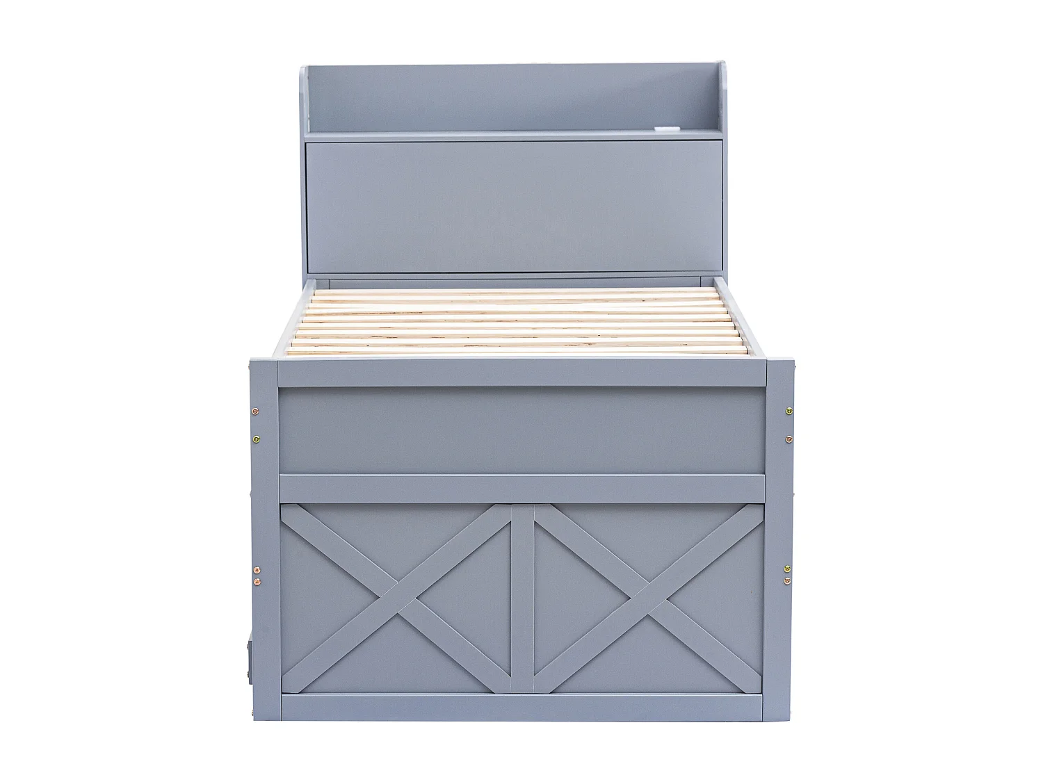 Lit enfant 90x190 cm - lit gigogne avec tiroirs et prise USB - bois massif - gris - sans matelas